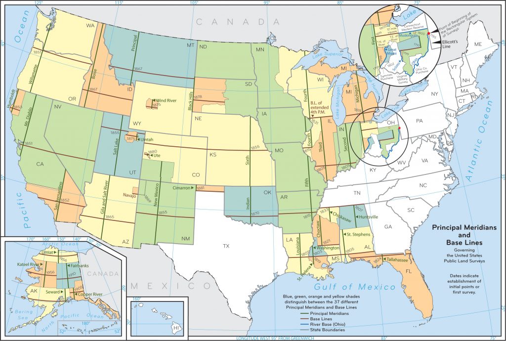 public land survey systems - meridians and baselines