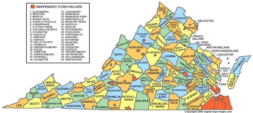 Virginia Counties & Cities Map