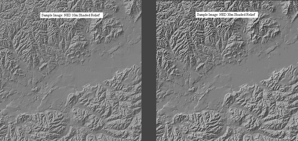 National Elevation Dataset (NED) comparison of NED10 vs NED30 for topographic mapping